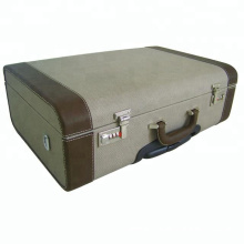 Hot sale leisure large size handmade canvas and leather wooden trolley suitcase